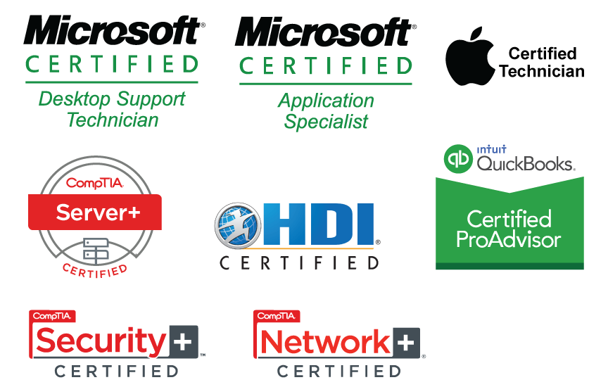 Masra Tech Certificates: Microsoft desktop support technician and application specialist, Apple technician, CompTIA A+, HDI and QuickBooks